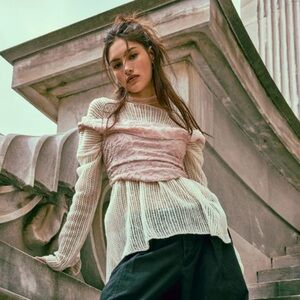 Free People Castille Corset Off Shoulder Rose Smoke Pink Off Shoulder Top NWT M